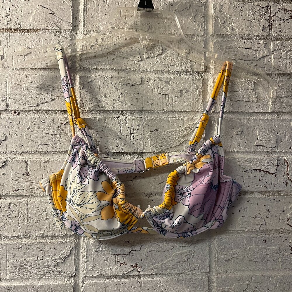 Floral Bikini Swim Top – Women’s Size Large – Yellow & Purple Flower Print
